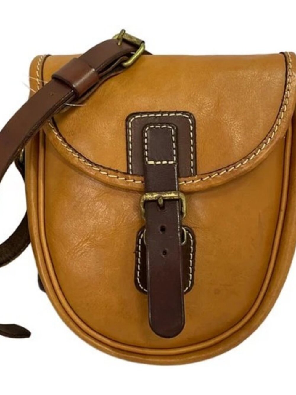 HERZ Light Brown Dark Brown Leather Shoulder Bag